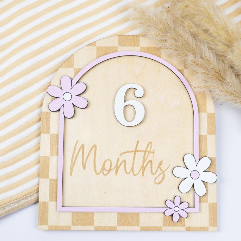 HONOCOOLS Store Daisy Flower Baby Monthly Milestone Cards - Wooden Monthly Milestone Double Sign - Newborn Photography Props to Document Your Baby´s Growth - Baby Announcement Sign (B10) - Image 5